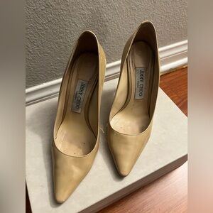 Jimmy Choo Beige Patent Leather Pointed Toe Pumps